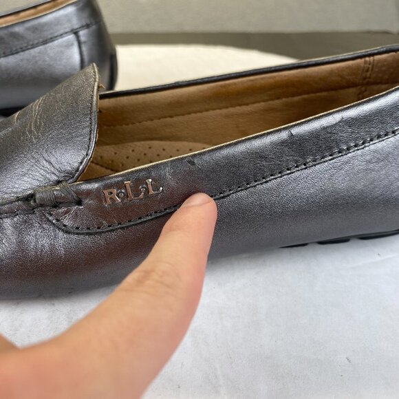 LAUREN RALPH LAUREN CAITLYN Womens,Silver Leather Loafer Driving Shoes,Size 8B - Picture 9 of 13